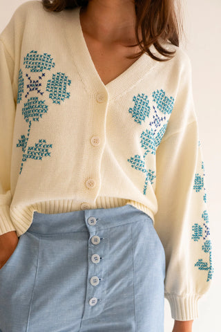 Tiny Big Sister | Luisa Embroidered Cardigan | Off White