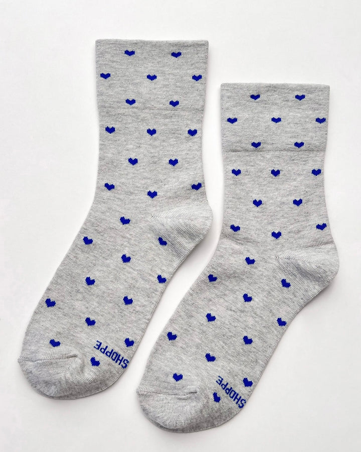 Le Bon Shoppe | Heart Sneaker Socks | Melange Grey Cobalt