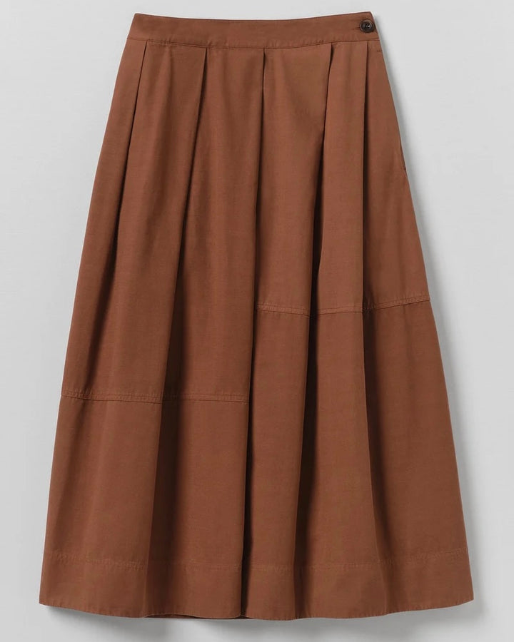 TOAST | Slanted pleat cotton skirt | Brick