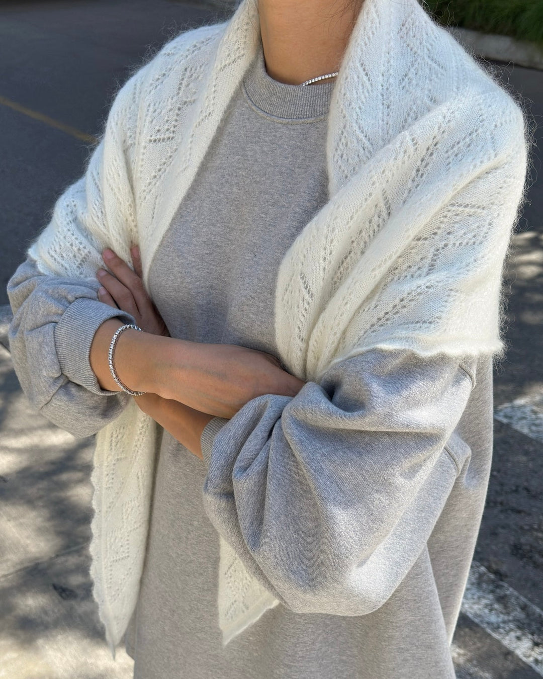 Le Bon Shoppe | Mohair Pointelle Shawl | Pearl