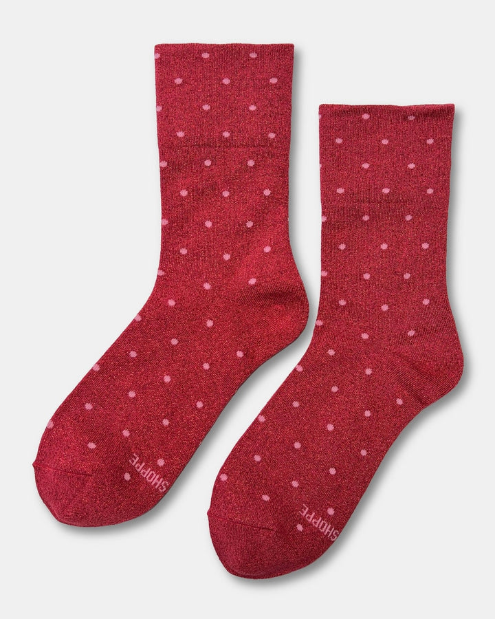 Le Bon Shoppe | Lurex Patterned Sneaker socks | Red Pink