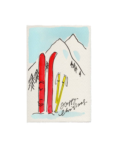 Scribble & Daub | Hand painted Christmas Card | Happy Christmas Skis