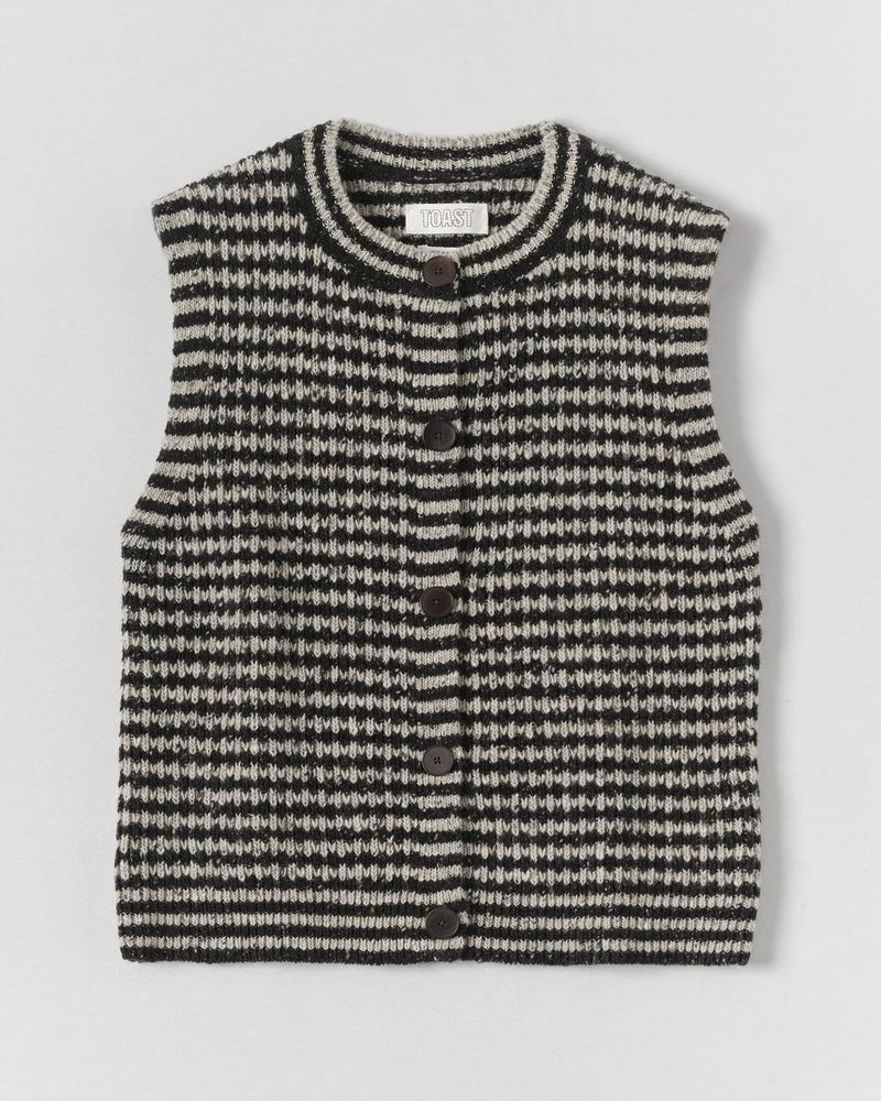 TOAST | Striped Donegal Wool Buttoned Tank | Flax Charcoal