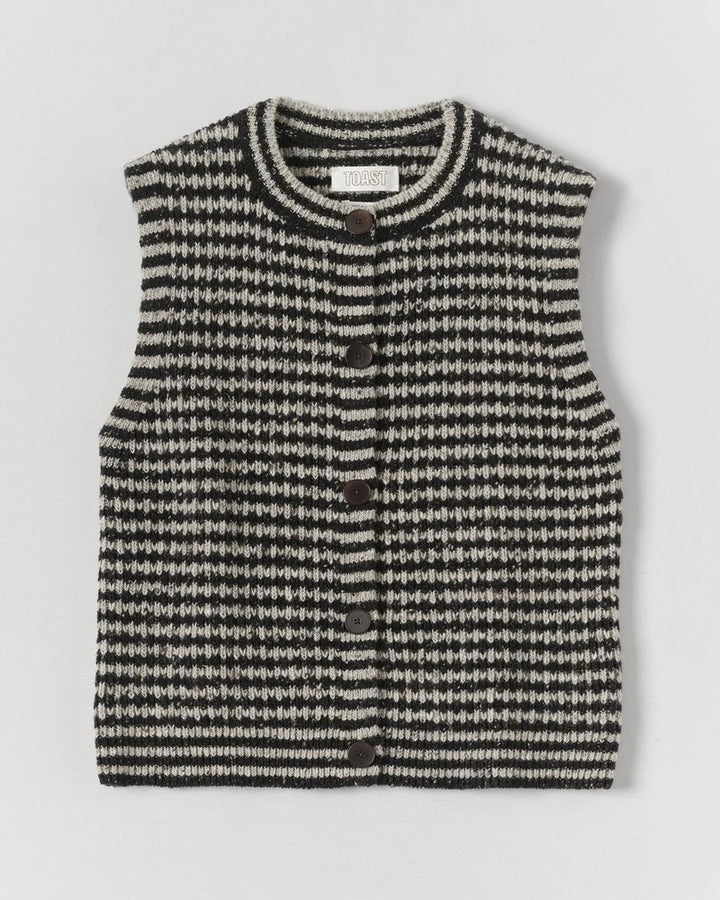 TOAST | Striped Donegal Wool Buttoned Tank | Flax Charcoal