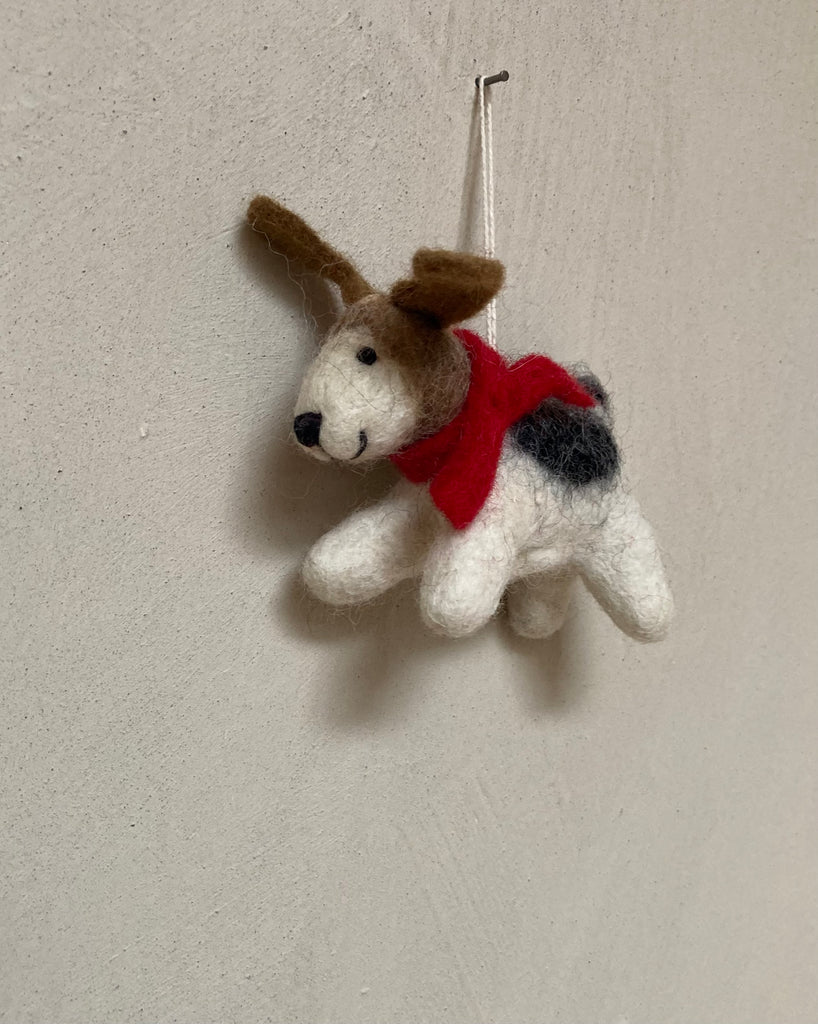 Felted Festive Dog with scarf Christmas Decoration