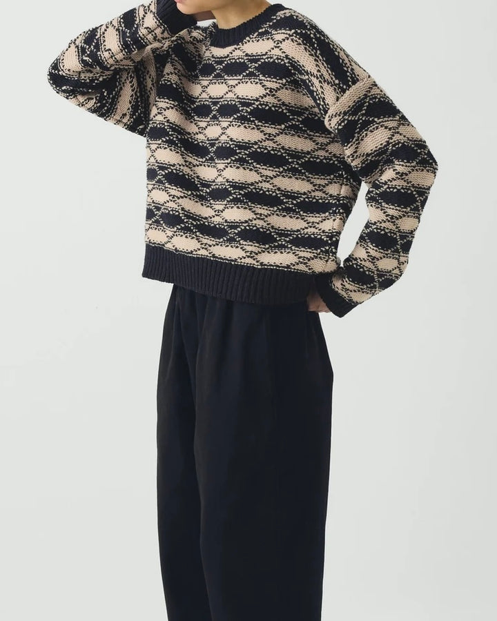 TOAST | Jacquard Stripe Wool Sweater | Navy Ecru