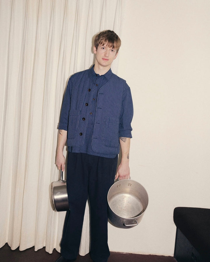 Toast | Railroad Stripe Padded Gilet | Denim Blue