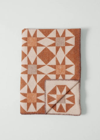 Toast | Jacquard Star Wool Blanket | Rust/Soft Peach