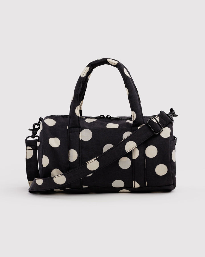 Baggu | Nylon Duffel Bag | Black and Cream Polka Dot