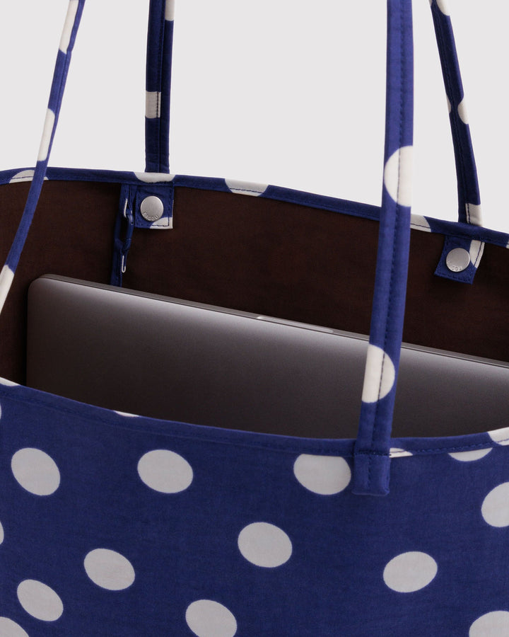 Baggu | Large Nylon Reversible Tote | Navy Polka Dot Mix