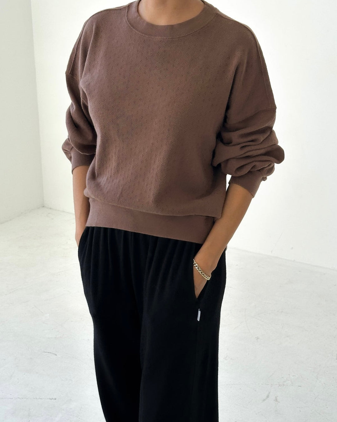 Le Bon Shoppe | Pointelle Core Sweatshirt | Chocolate