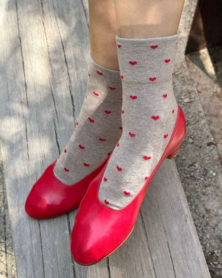 Le Bon Shoppe | Heart Sneaker Socks | Latte Red
