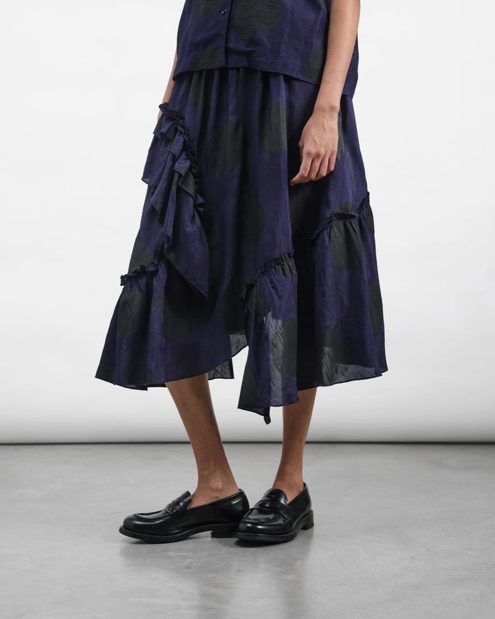 YMC | Draped Skirt | Bleeding polka dot print