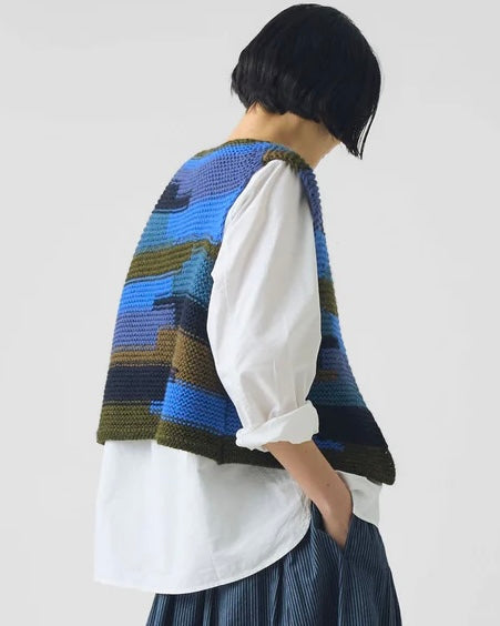 Toast | Patchwork Knitted Wool Gilet | Blue Multi