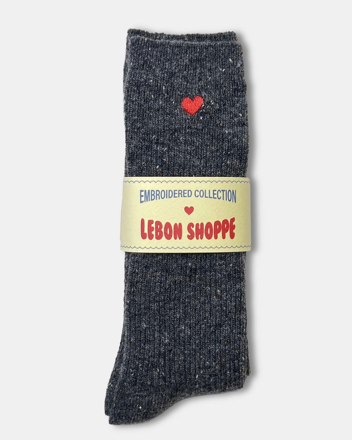 Le Bon Shoppe | Embroidered Snow Socks | Charcoal Heart