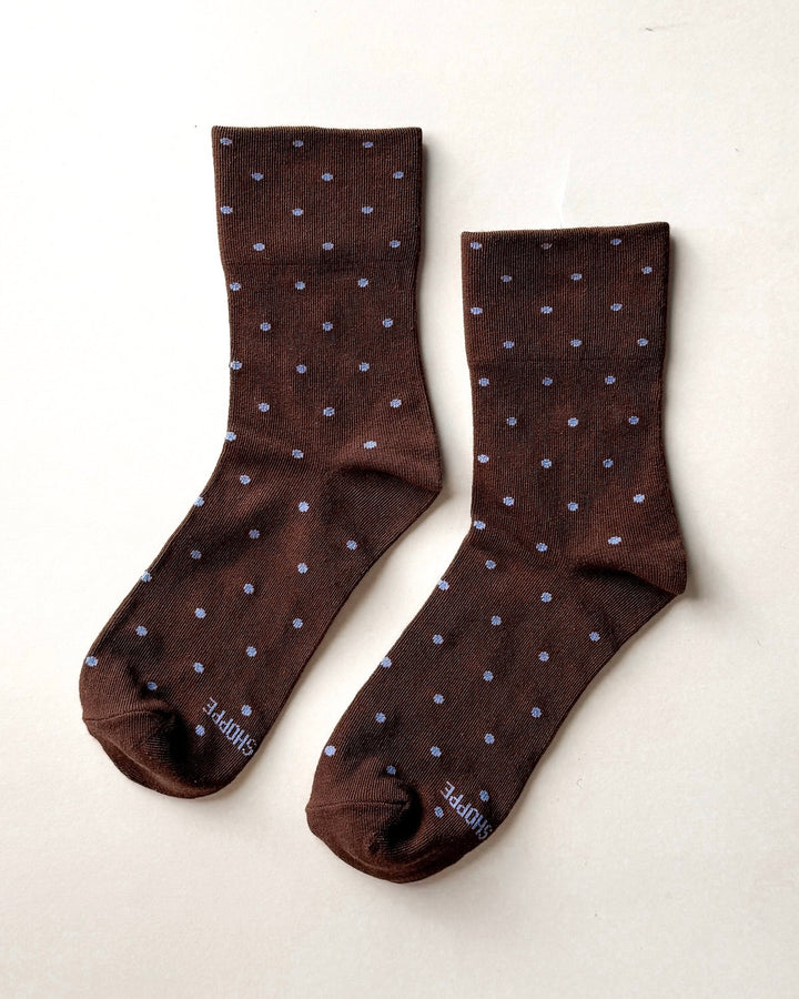 Le Bon Shoppe | Sneaker Socks | polka dot cacao blue