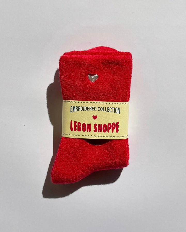 Le Bon Shoppe | Embroidered Cloud Socks | Red & Heart