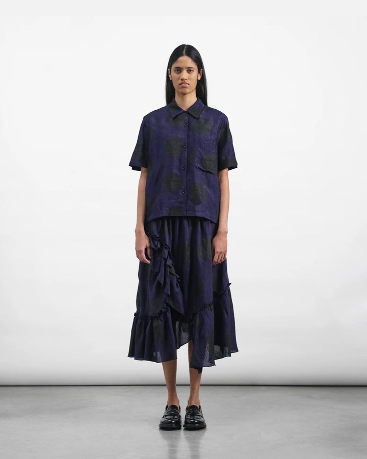 YMC | Draped Skirt | Bleeding polka dot print