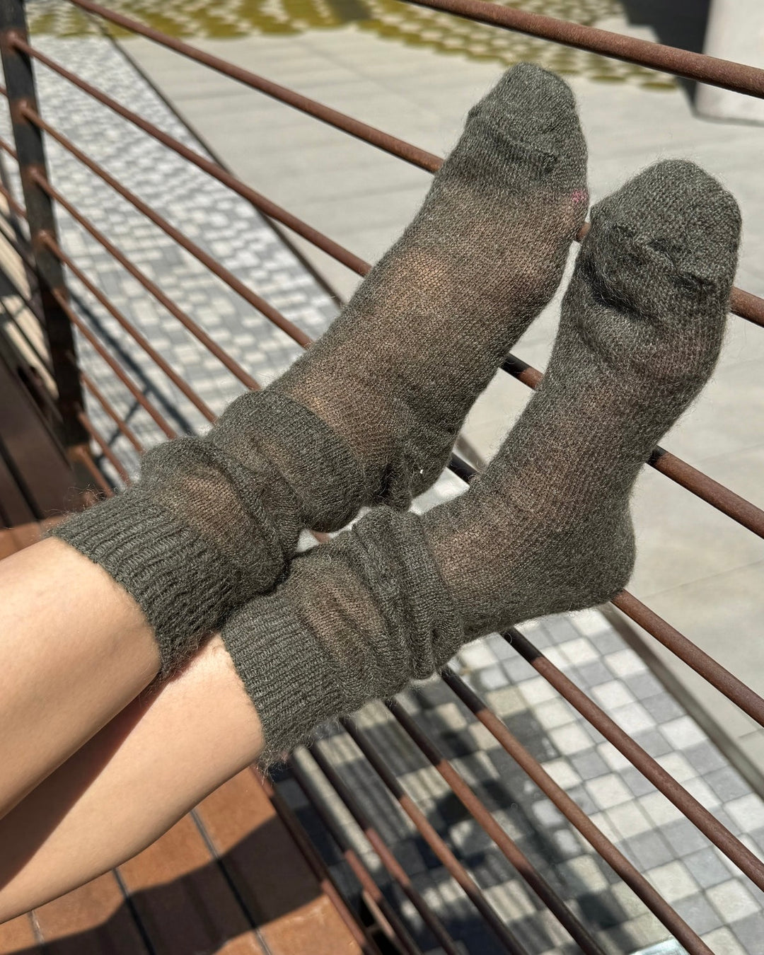 Le Bon Shoppe | Mohair Veil Socks | Mountain Olive