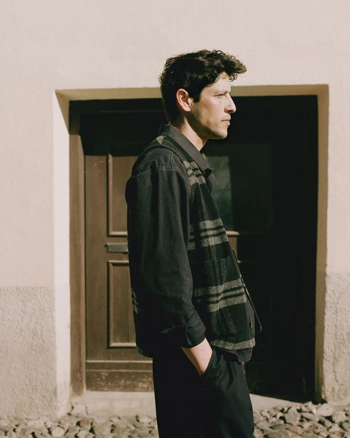 TOAST | Melton Wool Check Gilet | Charcoal