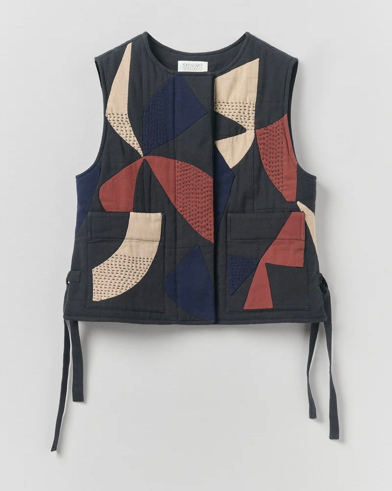 TOAST | Migration Patchwork Side Tie Waistcoat | Slate/Brick