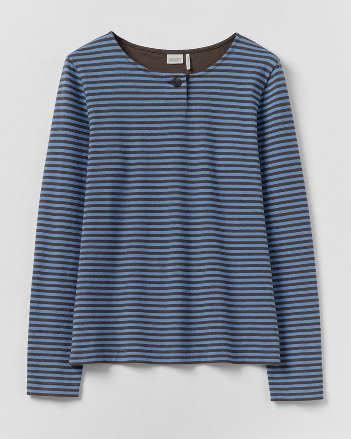 TOAST | Breezy stripe jersey Tee | Azure Blue Tawny Brown