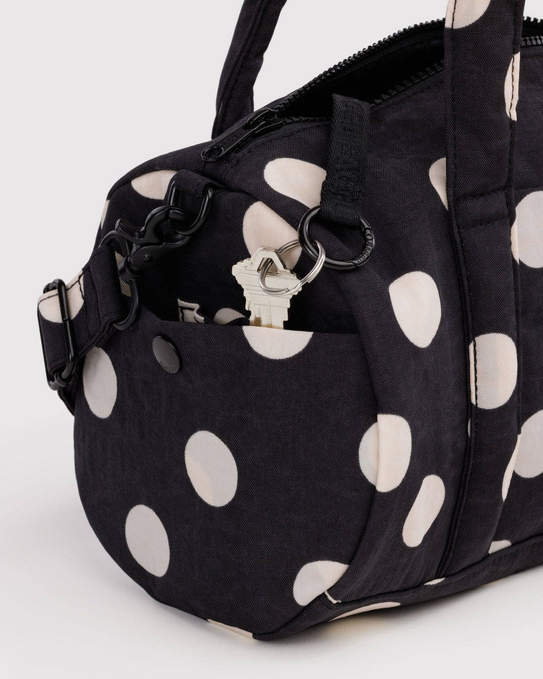 Baggu | Nylon Duffel Bag | Black and Cream Polka Dot