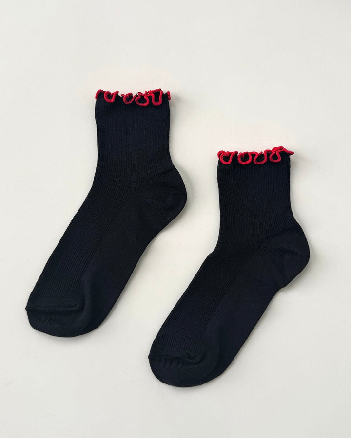 Le Bon Shoppe x Noble | Petite Ruffle Sock | Black Red
