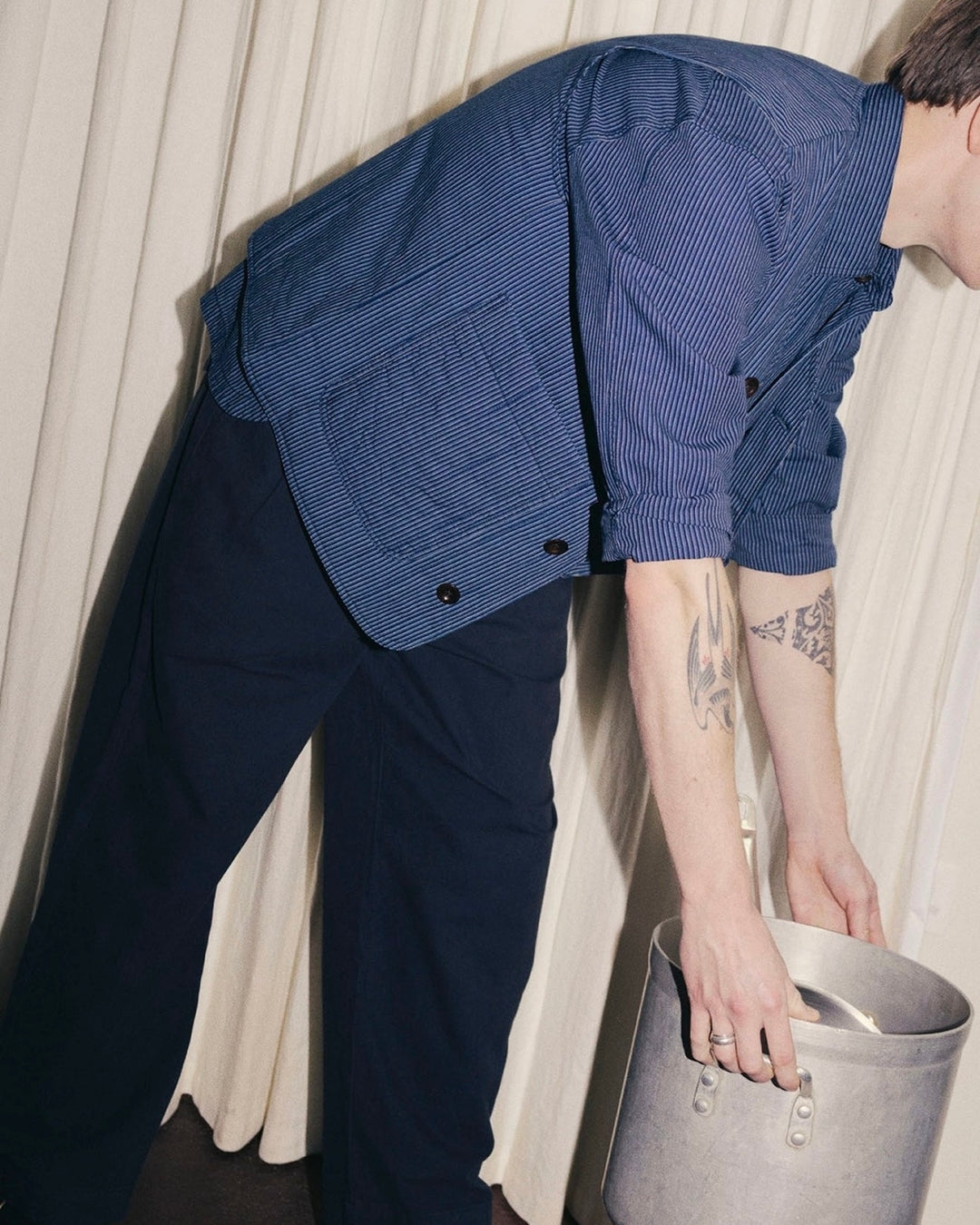 Toast | Railroad Stripe Padded Gilet | Denim Blue