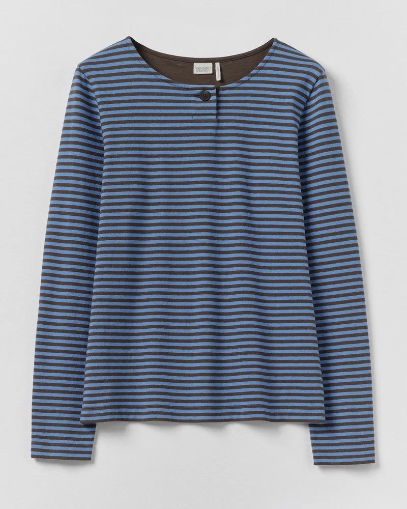 TOAST | Breezy stripe jersey Tee | Azure Blue Tawny Brown