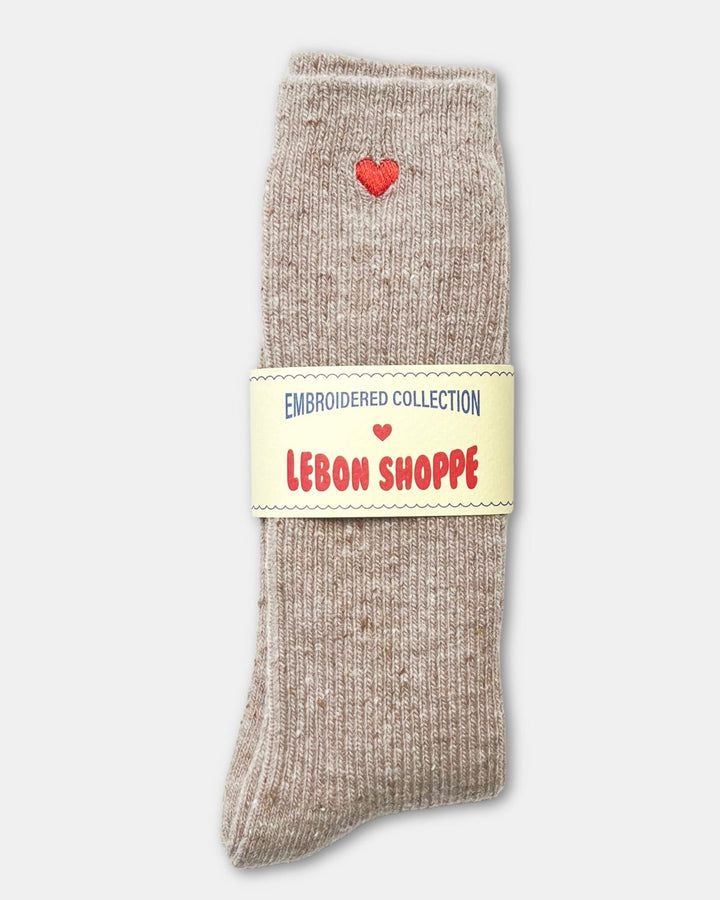 Le Bon Shoppe | Embroidered Snow Socks | Tan Heart