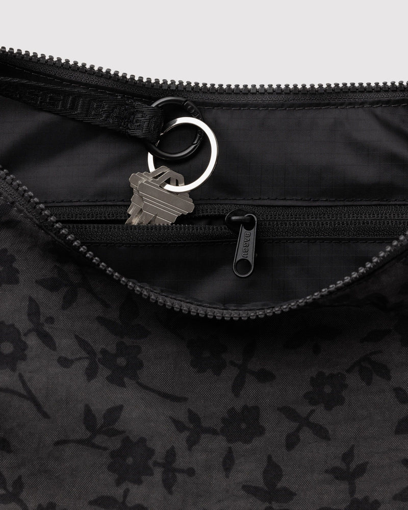Baggu | Medium Crescent Nylon bag | Charcoal Ditsy Floral