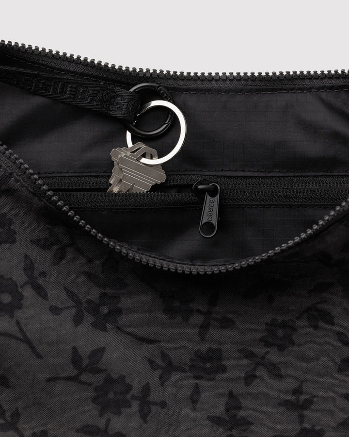 Baggu | Medium Crescent Nylon bag | Charcoal Ditsy Floral
