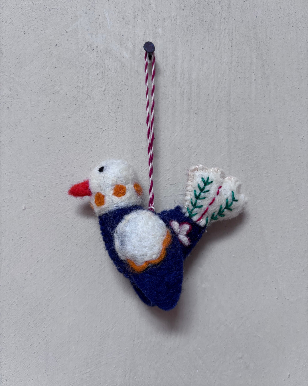 Felted Bird Christmas Decoration | White Navy