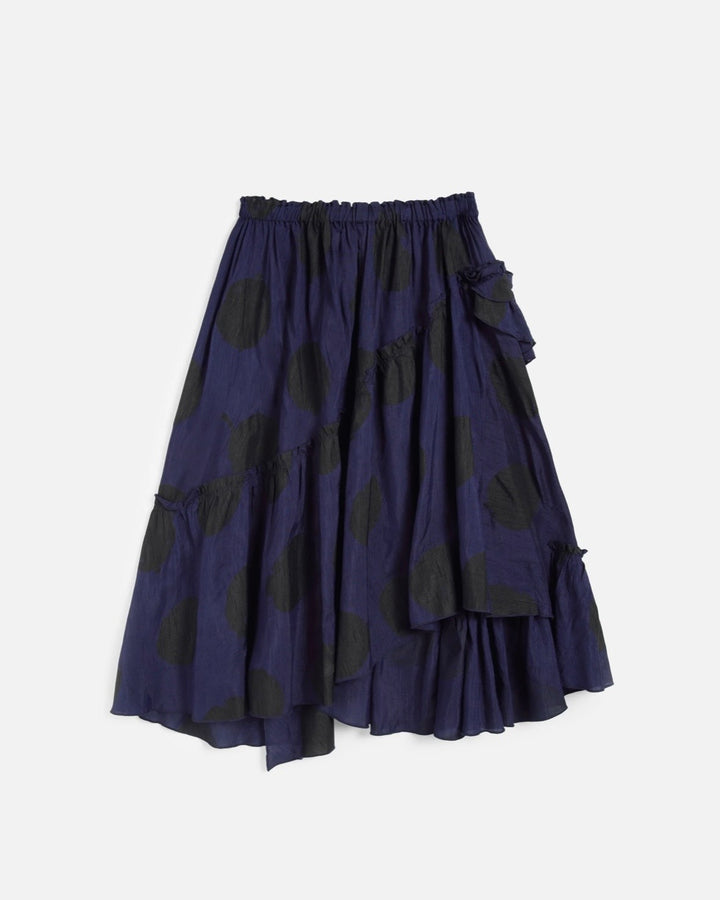YMC | Draped Skirt | Bleeding polka dot print