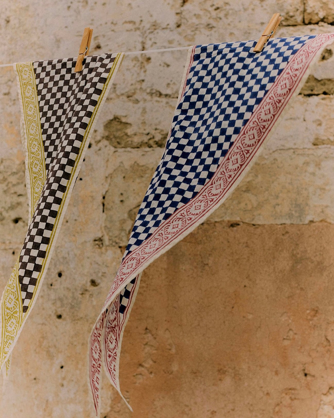 Toast | Block Print Cook check bandana | Provençal Blue