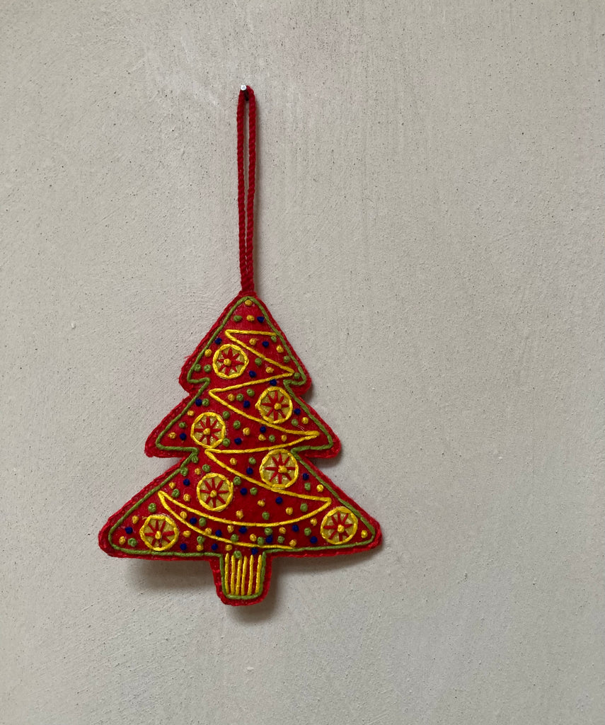 Felted Christmas decoration | Embroidered Red Christmas tree
