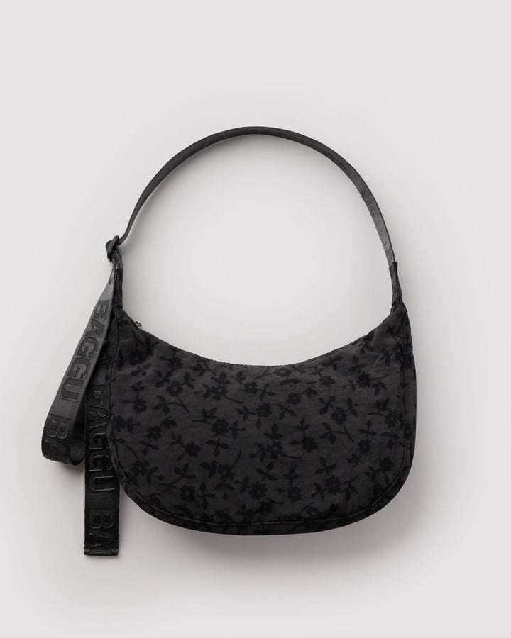 Baggu | Medium Crescent Nylon bag | Charcoal Ditsy Floral