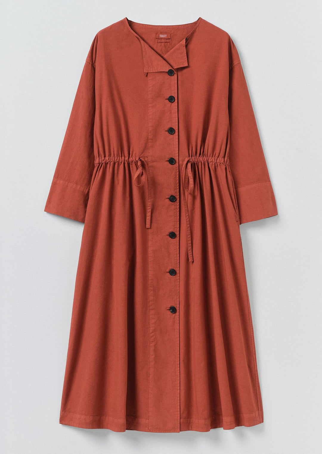 Toast | Button through cotton linen poplin dress | Brick