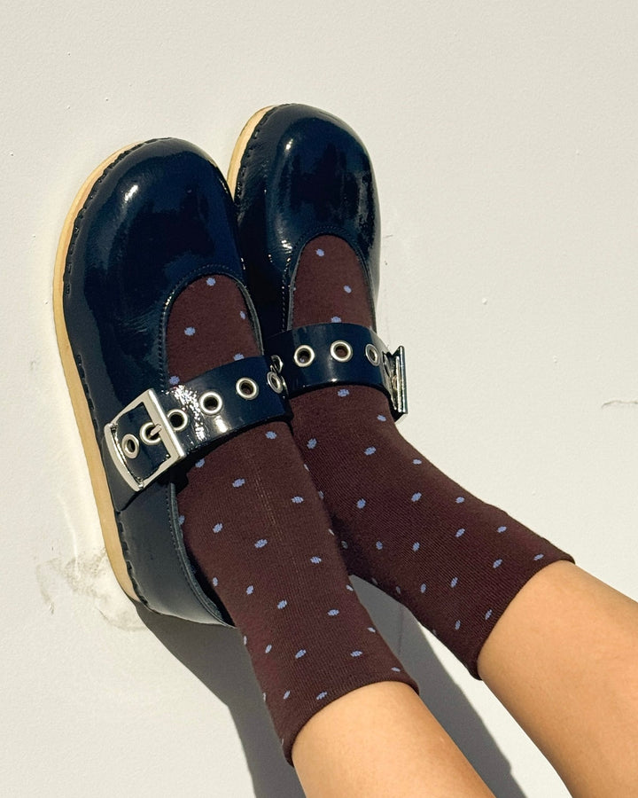 Le Bon Shoppe | Sneaker Socks | polka dot cacao blue