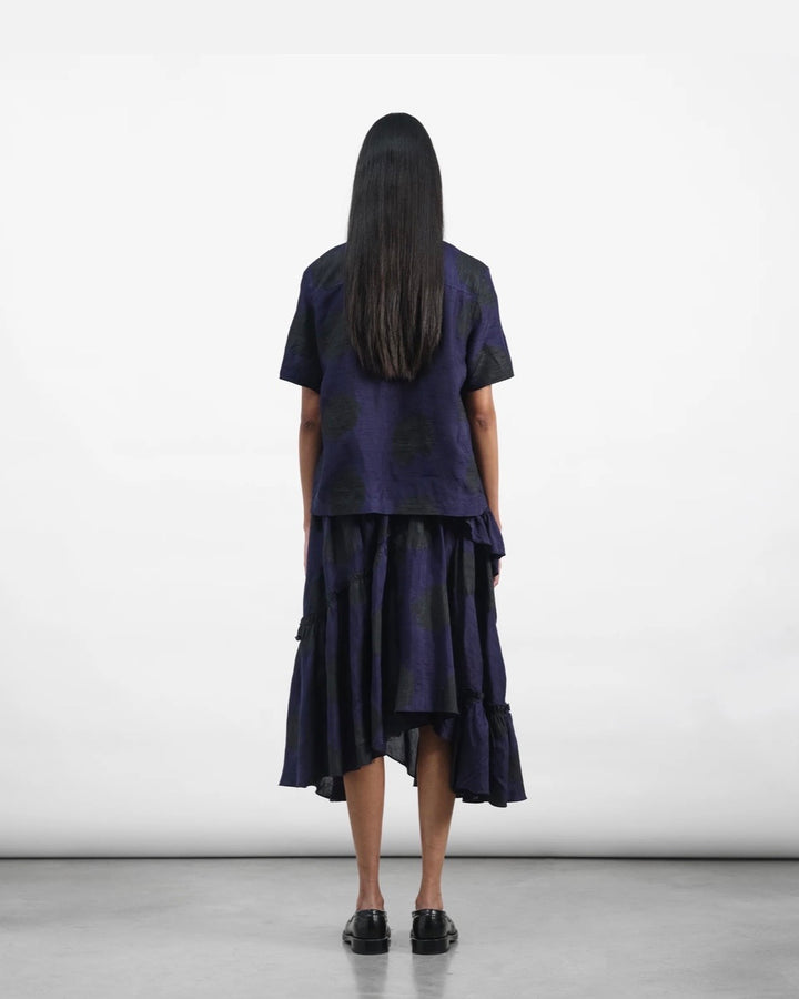 YMC | Draped Skirt | Bleeding polka dot print