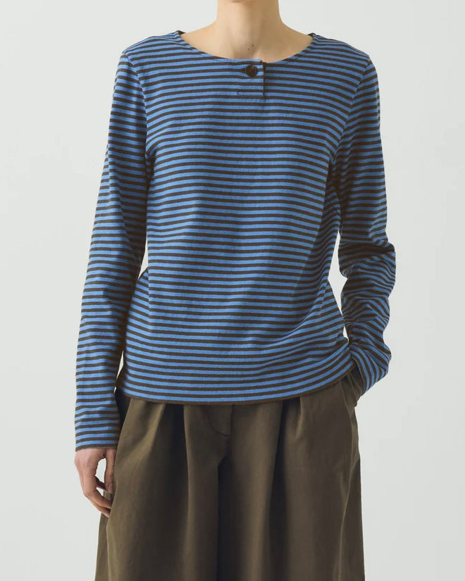 TOAST | Breezy stripe jersey Tee | Azure Blue Tawny Brown