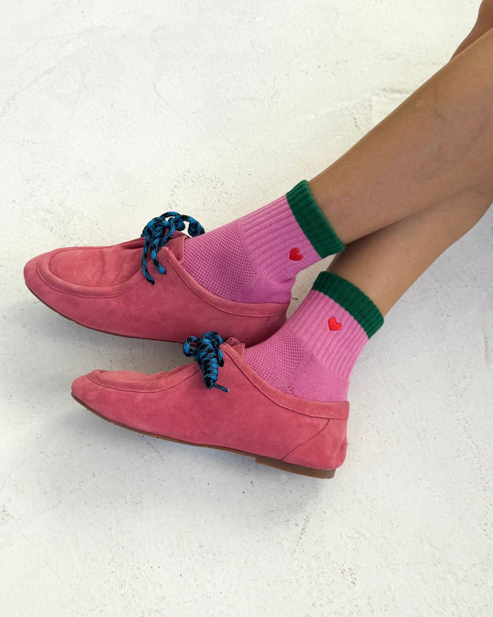 Le Bon Shoppe | Embroidered Colour Block Girlfriend Socks | Rose Green & Heart