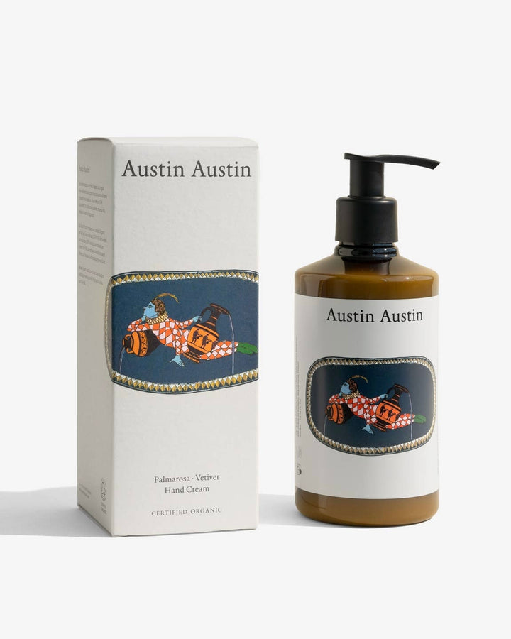 Austin Austin hand cream bottle and packaging on a white background