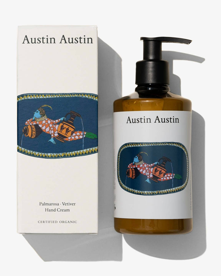 Austin Austin hand cream bottle and packaging on a white background