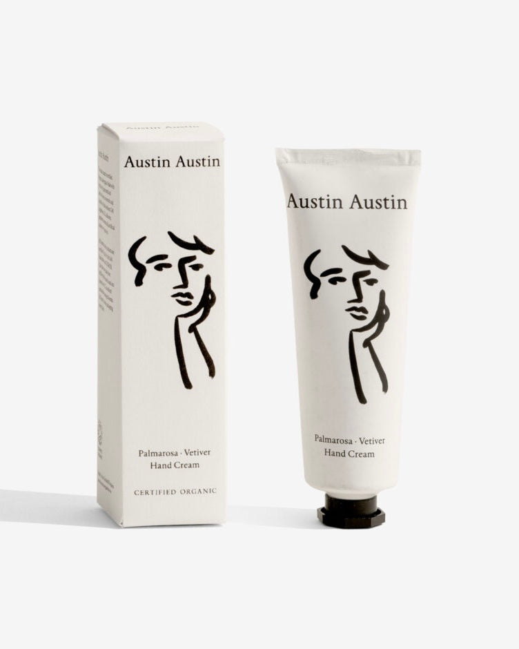 Austin Austin hand cream and packaging on a white background