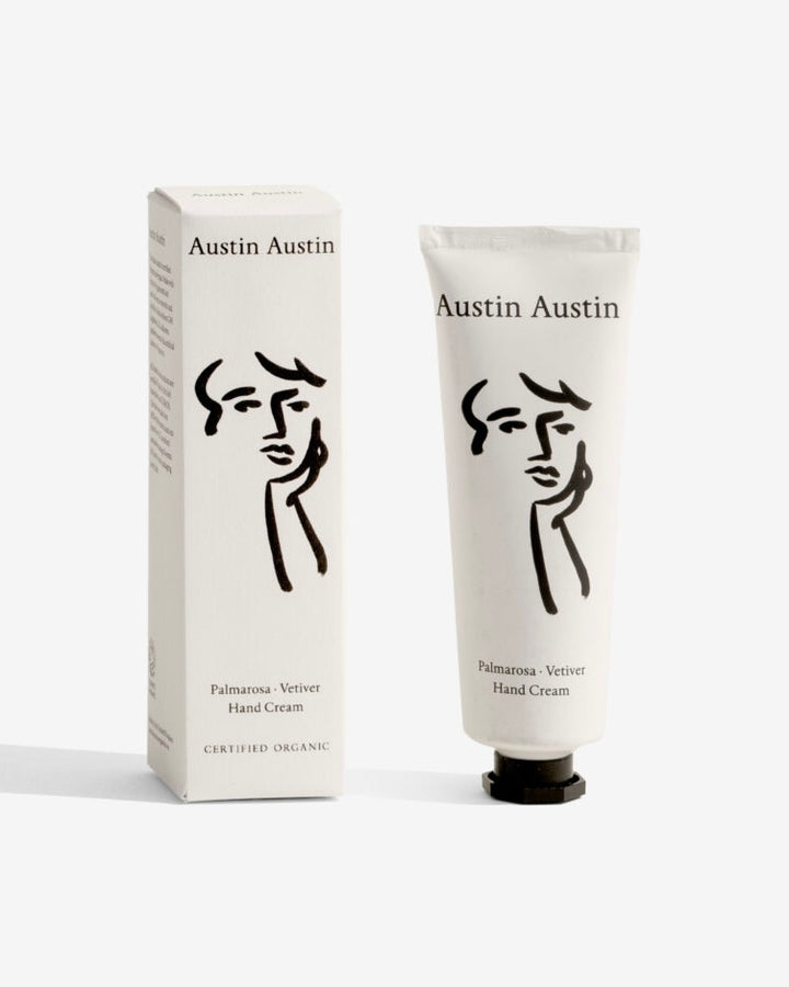 Austin Austin hand cream and packaging on a white background