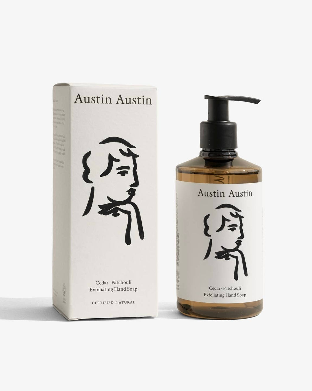Austin Austin hand soap bottle and packaging on a white background