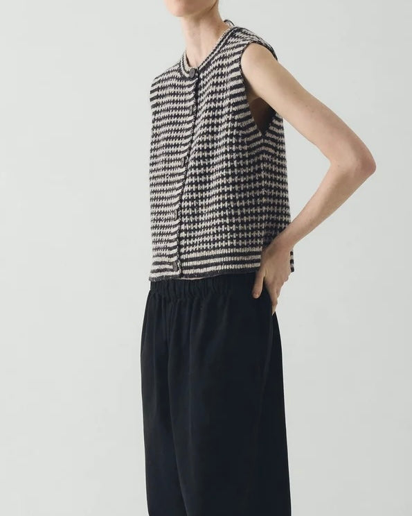 TOAST | Striped Donegal Wool Buttoned Tank | Flax Charcoal