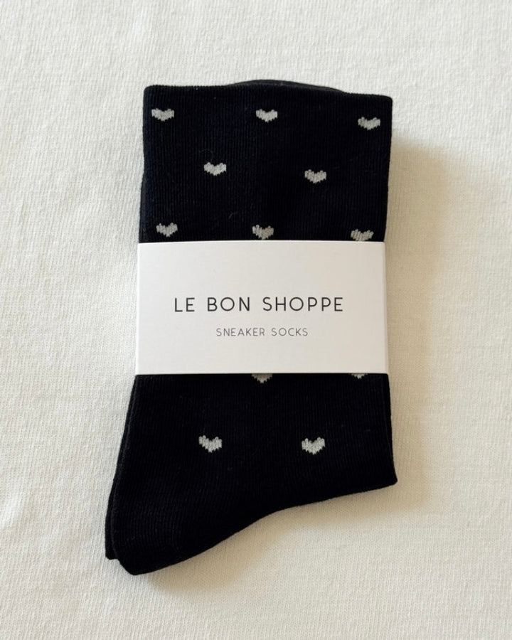 Le Bon Shoppe | Sneaker Socks | Heart Black Cream